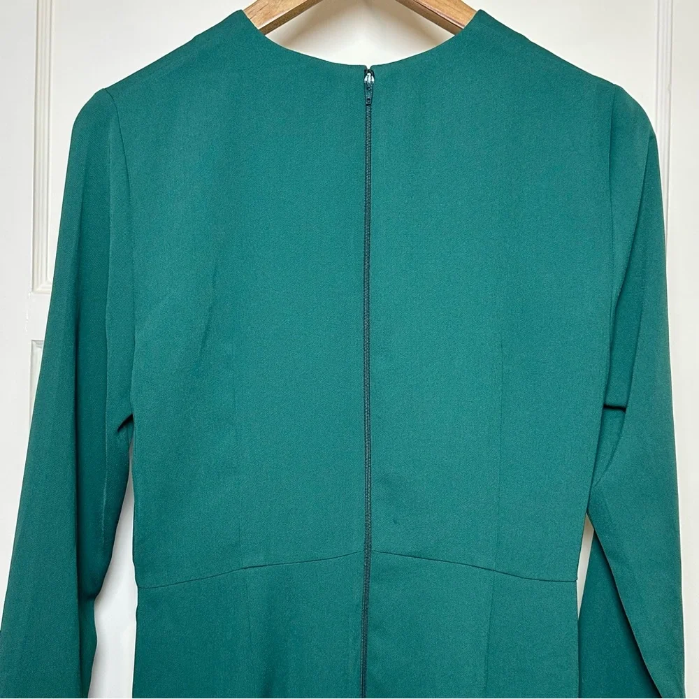 ASOS Design Green Long Sleeve Surplice V Neck Mini Dress - Size 8